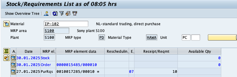 Individual Requirements in SAP - MD04 Display
